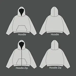 Casual Attire Prints: Hoodie sweatshirt flat technical drawing illustration mock-up template
