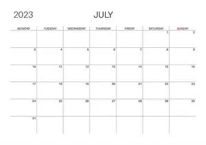 Monthly Prints: Horizontal monthly calendar. July calendar template