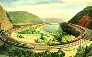 Blair Prints: Horseshoe Curve on the PA Railroad. Altoona. 1952