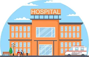 Intensive Prints: Hospital Building for Healthcare Cartoon Background Vector Illustration with