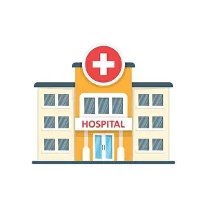 Paramedics Prints: Hospital building icon in flat style