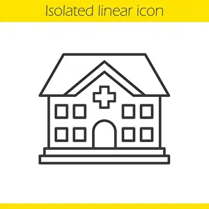 Hospital linear icon. Clinic thin line illustration. Medical center contour symbol. Vector isolated outline drawing