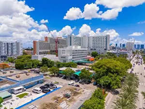 Dade County Prints: Hospitals and medical centers Miami 2024. Aerial drone photo scenic view city landscape