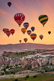 Images Dated 5th June 2018: Hot air balloons at sunrise, Goreme, Cappadocia, Anatolia, Turkey