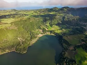 Hot Spring Prints: Hot and geothermal pools with park and mountains with forest in the background in the famous Furnas