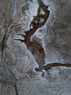 Hot Spring Prints: Hot Spring at Reykjadalur in Iceland in December 2022 on a cold evening