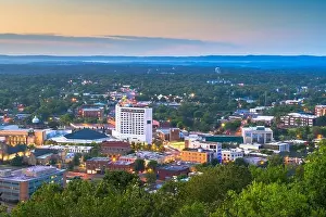 Hot Springs, Arkansas, USA town skyline from above at dawn