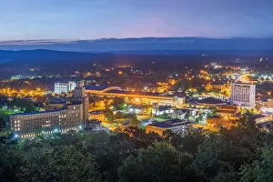 Hot Springs, Arkansas, USA town skyline from above at dawn