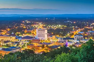 Hot Springs, Arkansas, USA town skyline from above at dawn