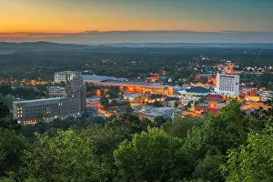 Hot Springs, Arkansas, USA town skyline from above at dawn