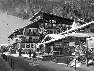 Haute Savoie Prints: The Hotel Le Tremplin Great for Apres Ski in the Ski Resort of Morzine Haute Savoie Portes du Soleil France with Winter