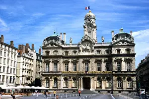 Located Prints: Hotel de Ville and Fountain Place des Terreaux Presqu ile Lyon Rhone Valley France