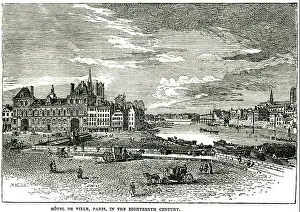 City Hall Prints: hotel de ville paris in the 19th century cobbled sqyare summer city river The Hôtel de Ville