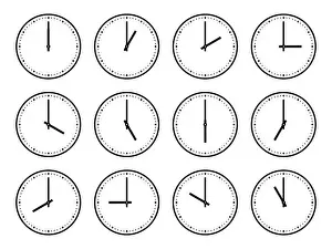 Midnight Prints: On the hour clocks set. Round analog minimal clock with tick marks