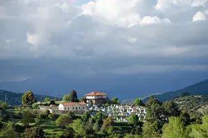 Arcadia Prints: House and cemetery on the top of the hill