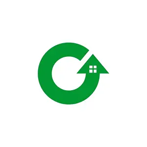 Green House Prints: House logo design with circular arrow concept template