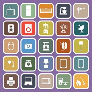 Stove Prints: Household flat icons on purple background, stock vector