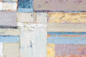 Green Grey Prints: Houses differently colored. Bright abstract oil painting
