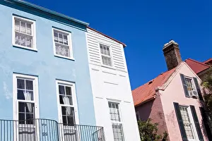 Low Angle View Prints: Houses in a row, Rainbow Row, Queens Street, Charleston, South Carolina, USA