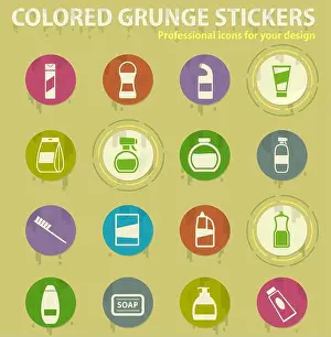 Housework Prints: Houshold chemicals colored grunge icons