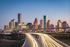 Houston, Texas, USA downtown city skyline and highway