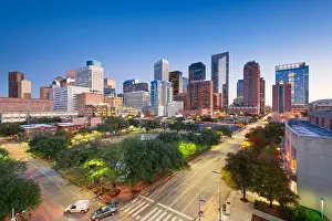Houston, Texas, USA downtown park skyline at twilight
