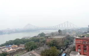 West Bengal Prints: Howrah Bridge Landscape view on a cloudy day against cloud sky background