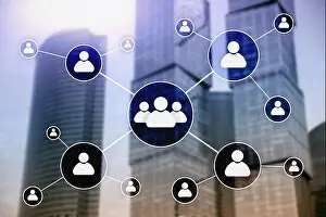 HR - Human resources management concept on blurred business center background