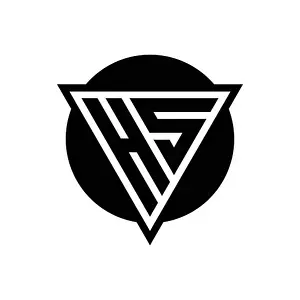 Initial Letter Prints: HS logo with negative space triangle and circle shape design template isolated on white background