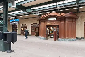 New Jersey Prints: The Hudson News Stand and outer waiting area and platform at the rail and ferry terminal Hoboken