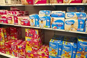 Babies Prints: huggies nappies for sale interior of a Woolworths supermarket retail store in sydney new south wales australia