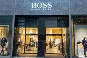 Suits Prints: Hugo Boss clothing store shop in New Cathedral street, Manchester city centre, England
