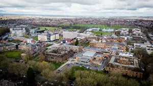 Hull Univeristy Prints: Hull University campus ariel drone view with buildings and city landscape