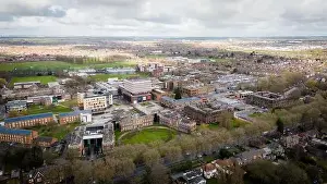 Hull Univeristy Prints: Hull University campus ariel drone view with buildings and city landscape