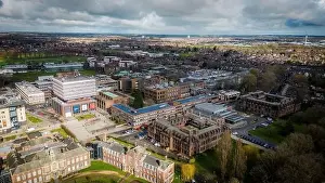 Hull Univeristy Prints: Hull University campus ariel drone view with buildings and city landscape