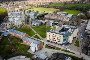 Hull Univeristy Prints: Hull University campus ariel drone view with buildings and city landscape