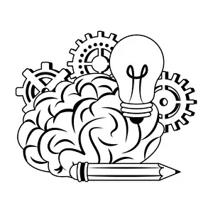 Human brain intelligence and creativity cartoons in black and white