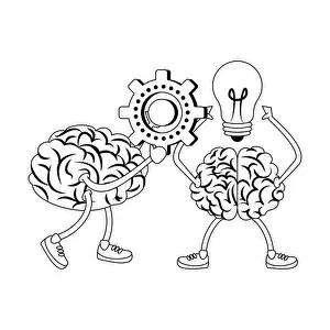 Cerebellum Prints: Human brain intelligence and creativity cartoons in black and white
