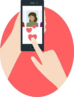 Follower Prints: Human hand holding smartphone and click on heart