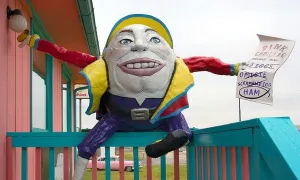 Comical Prints: Humpty Dumpty holding a menu at the Pink Cadillac Diner in Lexington Virginia