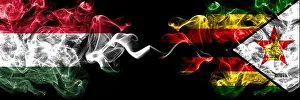 Victory Day Prints: Hungary, Hungarian vs Zimbabwe, Zimbabwean, Zimbo smoky flags side by side