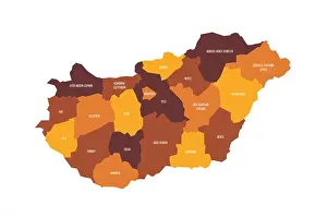Budapest Prints: Hungary political map of administrative divisions - counties and autonomous city of Budapest