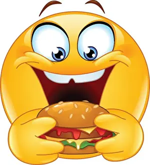 Fastfood Prints: Hungry emoji emoticon eating a vegan burger