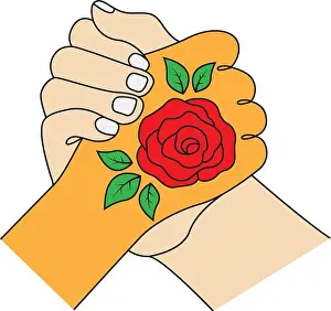 Handshake Prints: Husband and wife hands holding each other with rose vector