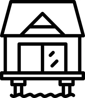 House Beach Prints: Hut bungalow icon outline vector. Tropical house. Sea villa