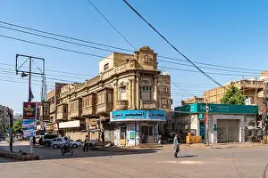 Indus Prints: Hyderabad Haider Chowk Hyder Chok Ring Road with Picturesque View of Walking People