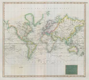 Divisions Prints: Hydrographical chart of the world… Wright/Mercator's Projection THOMSON 1817 map