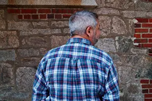 Checkered Prints: I asked to take a picture of him with his back to the wall and he said yes
