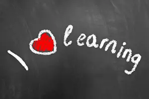 Coaching Prints: I love learning chalk text on school blackboard or chalkboard with heart drawing as knowledge studying education