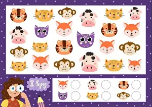 Labyrinth Prints: I spy game for kids. Find and count the cute animals